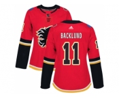 Women Adidas Calgary Flames #11 Mikael Backlund Red Home Authentic Stitched NHL Jersey