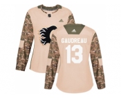 Women Adidas Calgary Flames #13 Johnny Gaudreau Camo Authentic 2017 Veterans Day Stitched NHL Jersey