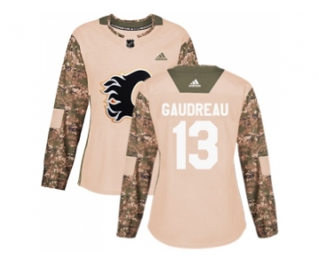 Women Adidas Calgary Flames #13 Johnny Gaudreau Camo Authentic 2017 Veterans Day Stitched NHL Jersey