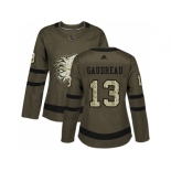 Women Adidas Calgary Flames #13 Johnny Gaudreau Green Salute to Service Stitched NHL Jersey