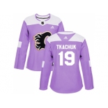 Women Adidas Calgary Flames #19 Matthew Tkachuk Purple Authentic Fights Cancer Stitched NHL Jersey