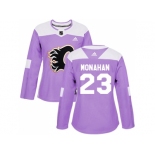 Women Adidas Calgary Flames #23 Sean Monahan Purple Authentic Fights Cancer Stitched NHL Jersey