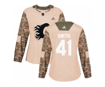 Women Adidas Calgary Flames #41 Mike Smith Camo Authentic 2017 Veterans Day Stitched NHL Jersey