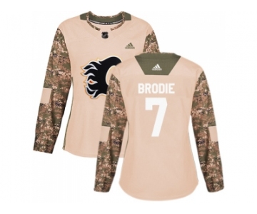 Women Adidas Calgary Flames #7 TJ Brodie Camo Authentic 2017 Veterans Day Stitched NHL Jersey