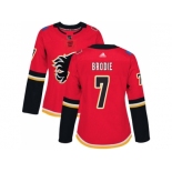 Women Adidas Calgary Flames #7 TJ Brodie Red Home Authentic Stitched NHL Jersey