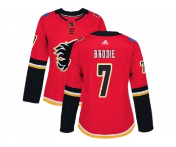 Women Adidas Calgary Flames #7 TJ Brodie Red Home Authentic Stitched NHL Jersey