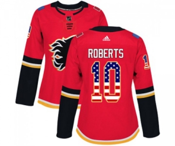 Women Calgary Flames #10 Gary Roberts Authentic Red USA Flag Fashion Hockey Jersey