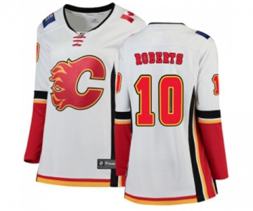 Women Calgary Flames #10 Gary Roberts Authentic White Away Fanatics Branded Breakaway Hockey Jersey