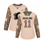 Women Calgary Flames #11 Mikael Backlund Authentic Camo Veterans Day Practice Hockey Jersey