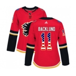 Women Calgary Flames #11 Mikael Backlund Authentic Red USA Flag Fashion Hockey Jersey