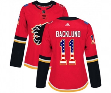 Women Calgary Flames #11 Mikael Backlund Authentic Red USA Flag Fashion Hockey Jersey