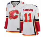 Women Calgary Flames #11 Mikael Backlund Authentic White Away Fanatics Branded Breakaway Hockey Jersey