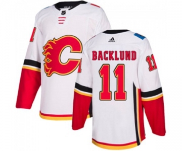 Women Calgary Flames #11 Mikael Backlund Authentic White Away Hockey Jersey