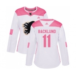 Women Calgary Flames #11 Mikael Backlund Authentic White Pink Fashion Hockey Jersey