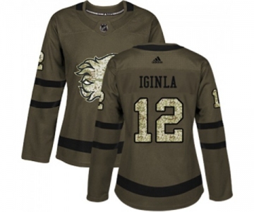 Women Calgary Flames #12 Jarome Iginla Authentic Green Salute to Service Hockey Jersey