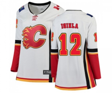 Women Calgary Flames #12 Jarome Iginla Authentic White Away Fanatics Branded Breakaway Hockey Jersey