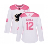 Women Calgary Flames #12 Jarome Iginla Authentic White Pink Fashion Hockey Jersey