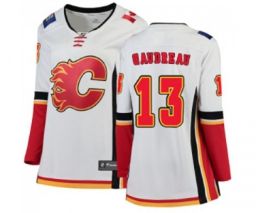 Women Calgary Flames #13 Johnny Gaudreau Authentic White Away Fanatics Branded Breakaway Hockey Jersey