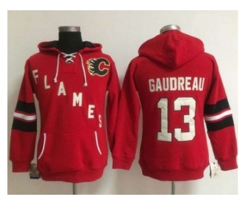 Women Calgary Flames #13 Johnny Gaudreau Red Old Time Heidi NHL Hoodie