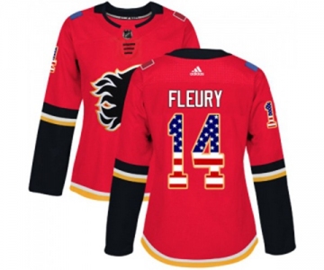 Women Calgary Flames #14 Theoren Fleury Authentic Red USA Flag Fashion Hockey Jersey