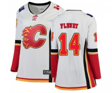 Women Calgary Flames #14 Theoren Fleury Authentic White Away Fanatics Branded Breakaway Hockey Jersey