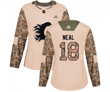 Women Calgary Flames #18 James Neal Authentic Camo Veterans Day Practice Hockey Jersey