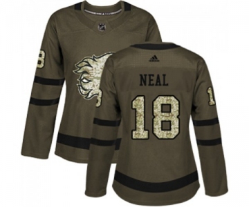 Women Calgary Flames #18 James Neal Authentic Green Salute to Service Hockey Jersey