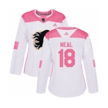 Women Calgary Flames #18 James Neal Authentic White Pink Fashion Hockey Jersey