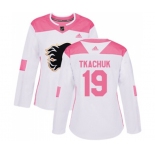 Women Calgary Flames #19 Matthew Tkachuk Authentic White Pink Fashion Hockey Jersey