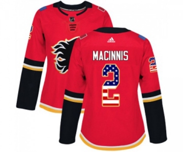 Women Calgary Flames #2 Al MacInnis Authentic Red USA Flag Fashion Hockey Jersey