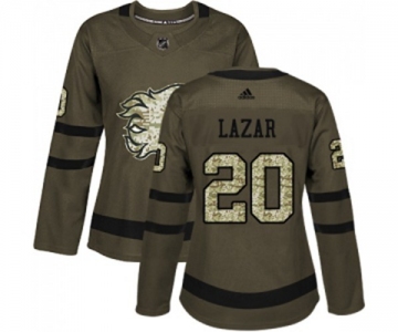 Women Calgary Flames #20 Curtis Lazar Authentic Green Salute to Service Hockey Jersey