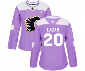 Women Calgary Flames #20 Curtis Lazar Authentic Purple Fights Cancer Practice Hockey Jersey