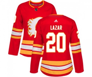 Women Calgary Flames #20 Curtis Lazar Authentic Red Alternate Hockey Jersey