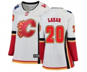 Women Calgary Flames #20 Curtis Lazar Authentic White Away Fanatics Branded Breakaway Hockey Jersey