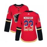 Women Calgary Flames #23 Sean Monahan Authentic Red USA Flag Fashion Hockey Jersey