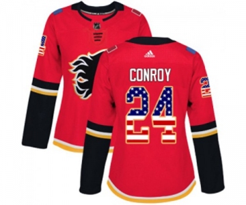 Women Calgary Flames #24 Craig Conroy Authentic Red USA Flag Fashion Hockey Jersey