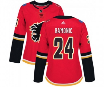 Women Calgary Flames #24 Travis Hamonic Authentic Red Home Hockey Jersey