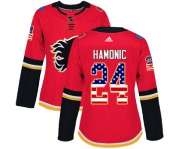 Women Calgary Flames #24 Travis Hamonic Authentic Red USA Flag Fashion Hockey Jersey