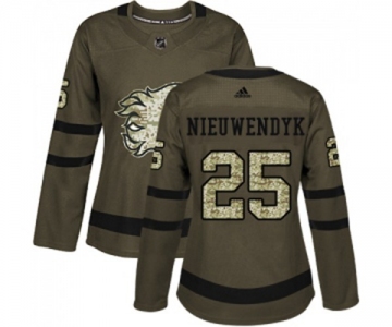 Women Calgary Flames #25 Joe Nieuwendyk Authentic Green Salute to Service Hockey Jersey