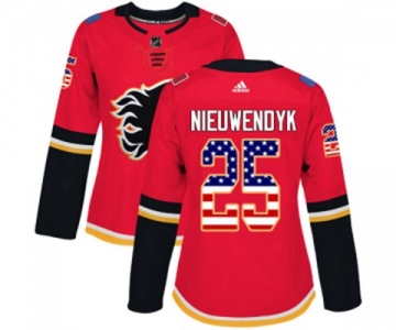 Women Calgary Flames #25 Joe Nieuwendyk Authentic Red USA Flag Fashion Hockey Jersey