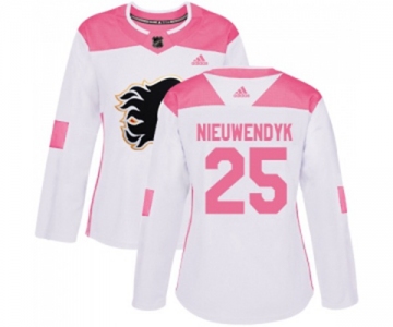 Women Calgary Flames #25 Joe Nieuwendyk Authentic White Pink Fashion Hockey Jersey