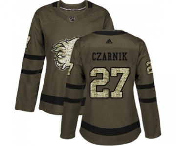 Women Calgary Flames #27 Austin Czarnik Authentic Green Salute to Service Hockey Jersey