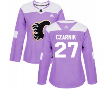 Women Calgary Flames #27 Austin Czarnik Authentic Purple Fights Cancer Practice Hockey Jersey