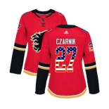 Women Calgary Flames #27 Austin Czarnik Authentic Red USA Flag Fashion Hockey Jersey