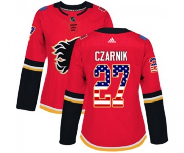 Women Calgary Flames #27 Austin Czarnik Authentic Red USA Flag Fashion Hockey Jersey