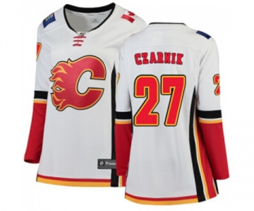 Women Calgary Flames #27 Austin Czarnik Authentic White Away Fanatics Branded Breakaway Hockey Jersey