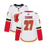 Women Calgary Flames #27 Austin Czarnik Authentic White Away Hockey Jersey