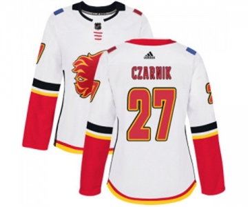 Women Calgary Flames #27 Austin Czarnik Authentic White Away Hockey Jersey