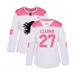 Women Calgary Flames #27 Austin Czarnik Authentic White Pink Fashion Hockey Jersey