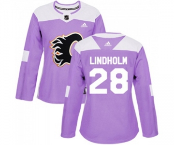 Women Calgary Flames #28 Elias Lindholm Authentic Purple Fights Cancer Practice Hockey Jersey